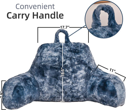 A Nice Night Ivory Reading Pillow, 18.5" Bed Wedge Pillows with Arms | Back Support For Sitting,Faux Fur Backrest Pillow For Adult Children, Supports Reading,Gaming & Relaxing in Bed,Couch,Floor