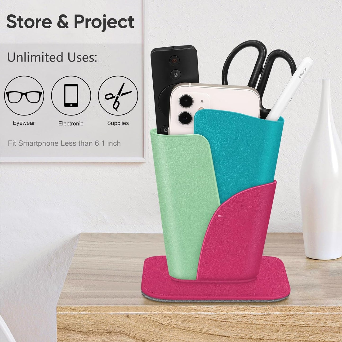 FINTIE Eyeglasses Holder, Vegan Leather Glasses Stand Case For Nightstand | Nightstand Glasses Holder, Desktop Organizer, For Glasses/Remote/Pen Storage, Small Item Storage, Anti-Scratch