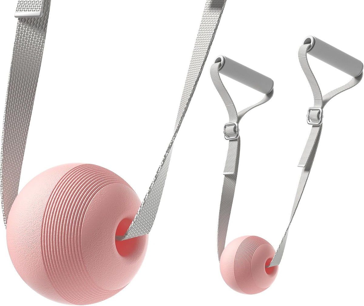 VICSKY Peanut Massage Ball with Handles & Pull Strap - Dual Trigger Point Therapy for Feet, Legs, Neck, Muscle Pain Relief, Myofascial Roller with Adjustable Strap (Pink)