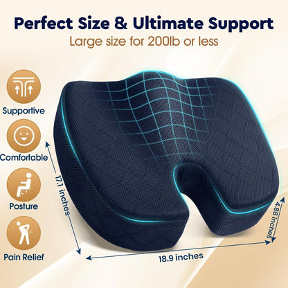 TushGuard Office/ Car Seat Cushion, Non-Slip Sciatica & Back Coccyx Tailbone Pain Relief Chair Pad, Memory Foam Butt Pillow for Computer Desk, Wheelchair, Driving (Black)