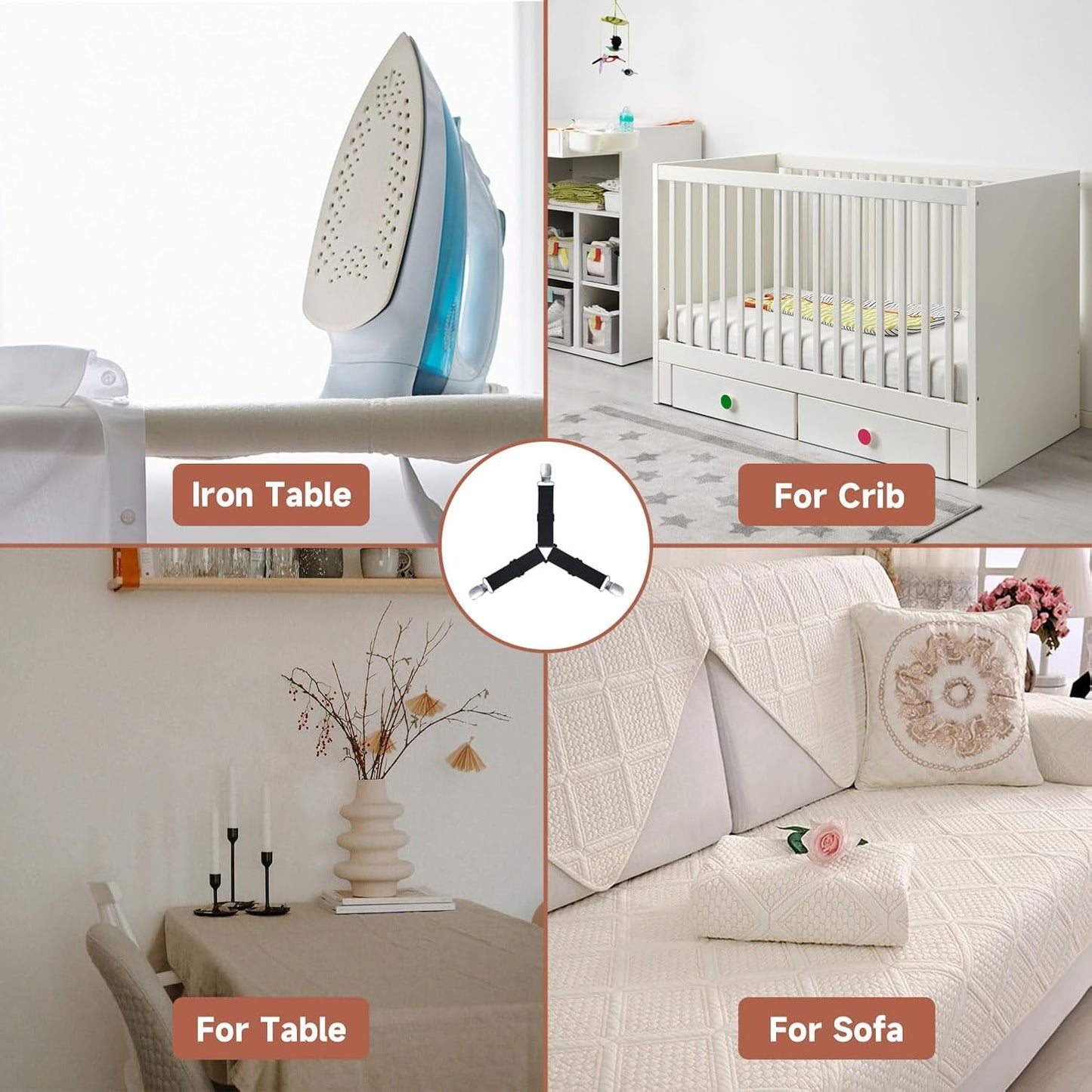 Bed Sheet Straps, Upgrade Fitted Bed Sheet Holders for Corners, Non Slip Sheet Clips White 4Pcs