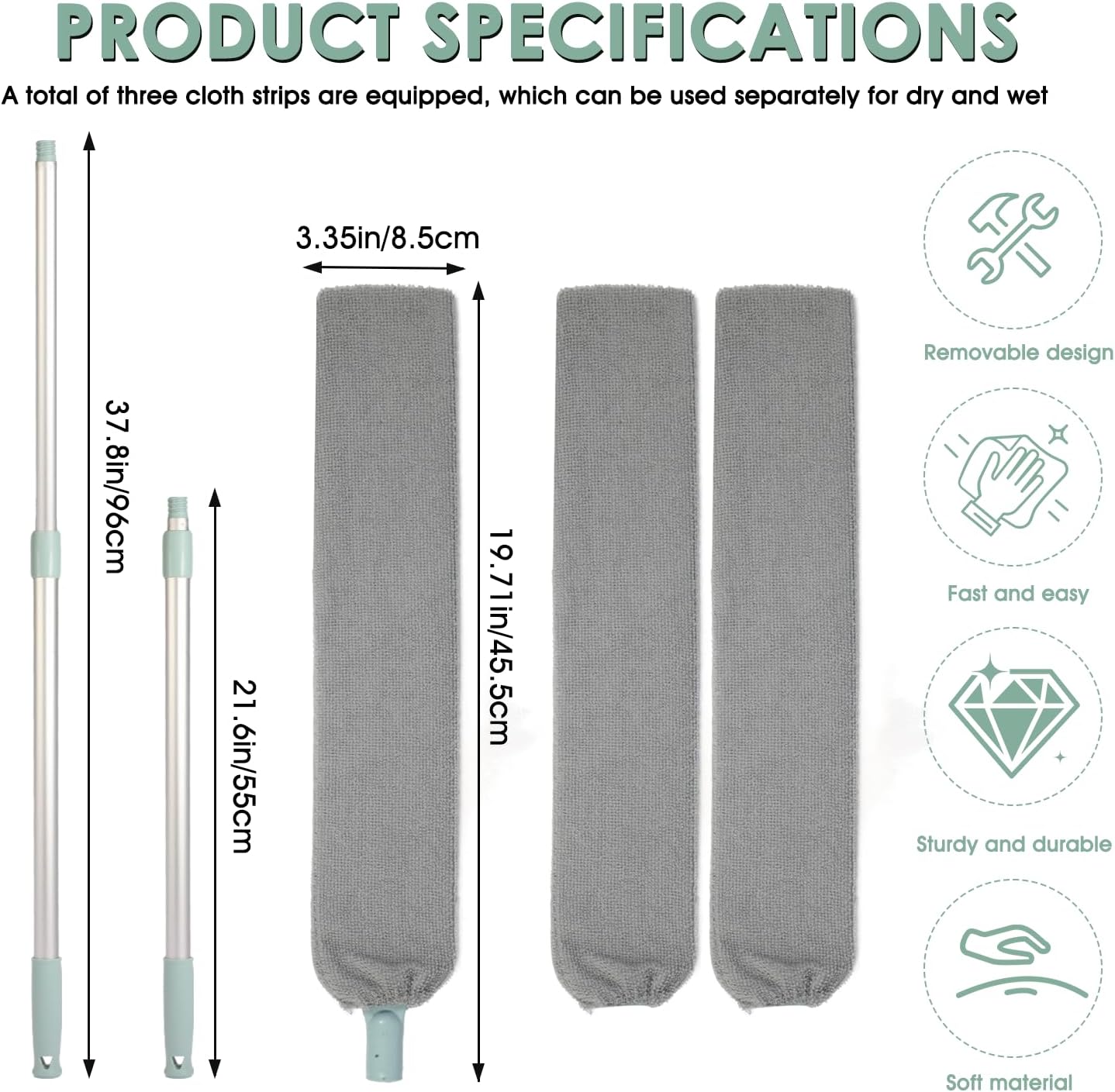Retractable Gap Dust Cleaner, Long Handle CleaningTool with 3 Washable Microfiber Dusting Cloths, Duster Brush for Cleaning Under Appliances