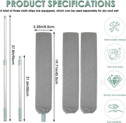 Retractable Gap Dust Cleaner, Long Handle CleaningTool with 3 Washable Microfiber Dusting Cloths, Duster Brush for Cleaning Under Appliances