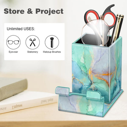 FINTIE Pencil Holder With Phone Stand, Eyeglasses Holder, Desktop Organizer | Nightstand Glasses Holder, Desktop Organizer, For Remote/Pen Storage, Office Supplies Case, Home Decor