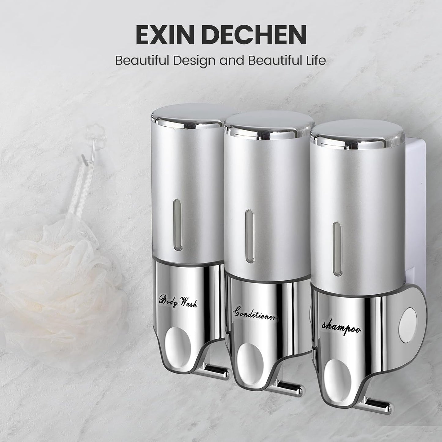 EXIN DECHEN Shampoo and Conditioner Dispenser(Triple x 16.9 oz,Clear) | Easy Installation,Wall-Mounted,Bottle Separable,Large Capacity,Shower Shampoo Conditioner Body Wash Dispenser for Bathroom