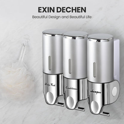 EXIN DECHEN Shampoo and Conditioner Dispenser(Triple x 16.9 oz,Clear) | Easy Installation,Wall-Mounted,Bottle Separable,Large Capacity,Shower Shampoo Conditioner Body Wash Dispenser for Bathroom