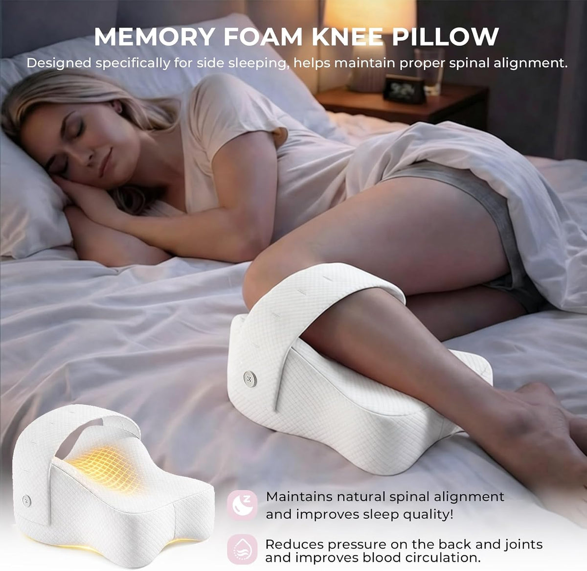 Knee Pillow for Side Sleepers, Alignment Pillow for Side Sleepers, Relief Hip & Sciatica Pain, Nourial Pillow Between Legs for Pregnant Women and Seniors (Grey)