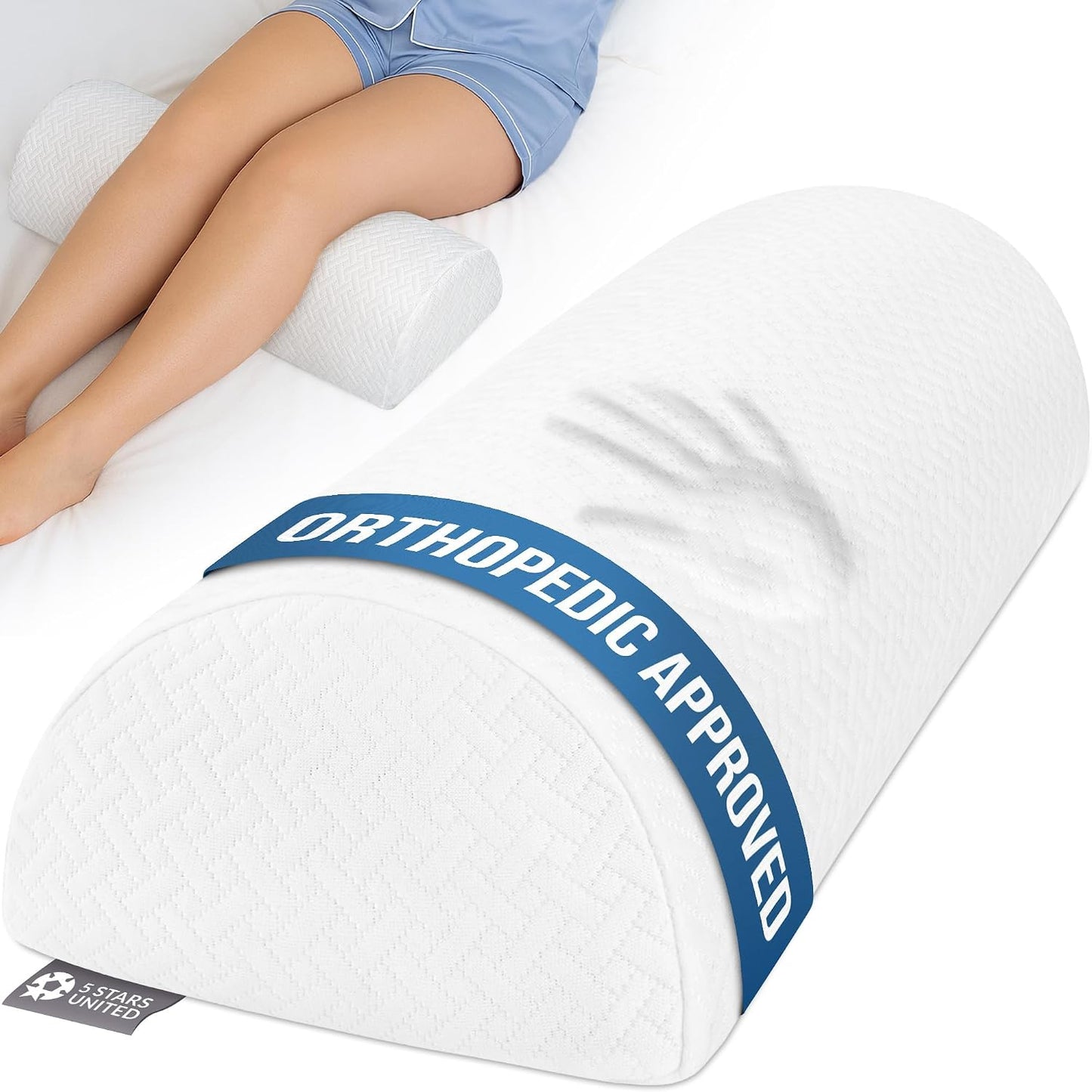 5 STARS UNITED Knee Pillow for Back Sleeping – Half Moon Bolster Pillow for Legs, Under Knee Pillow for Sleeping on Back, Memory Foam Leg Pillow for Back Pain, White