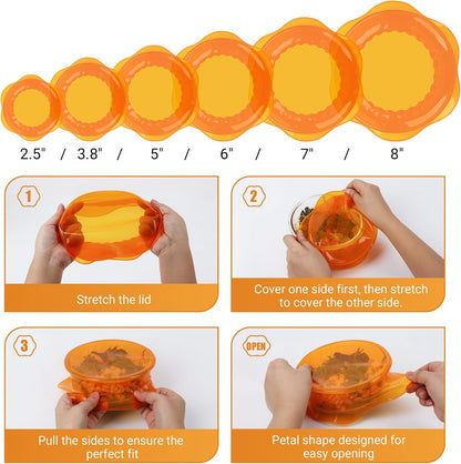 Silicone Stretch Lids for Food Storage in Fridge, Reusable Elastic Bowl Covers for Cup, Cans, Jars, Round & Rectangle Container, Food Grade Silicone Microwave Food Cover, Heat-Resistant, 6PCS