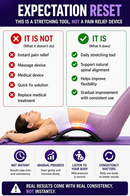 YAJIACLONE Back Stretcher for Lower Back, Adjustable Lumbar Stretch Device | Adjustable Arch | Infinitely Adjustable Metal Rod | Body-Weight Stretching | Stable PP Frame | Daily Mobility Support