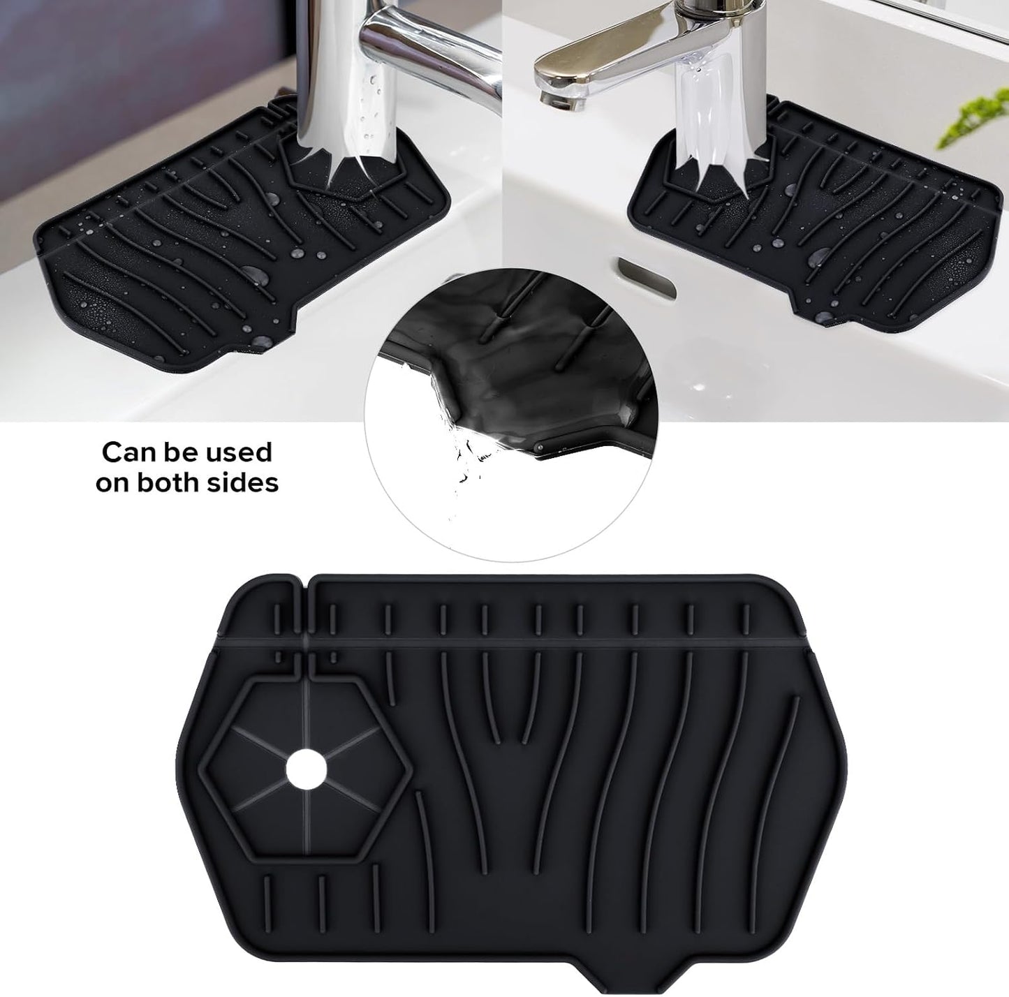 Silicone Sink Splash Guard Kitchen Splash Guard for Sink Splash Prevention Faucet Mat for Kitchen Sink Faucet Guard, Draining Mat Faucet Mat for Kitchen Sink Faucet Splash Guard（Black）