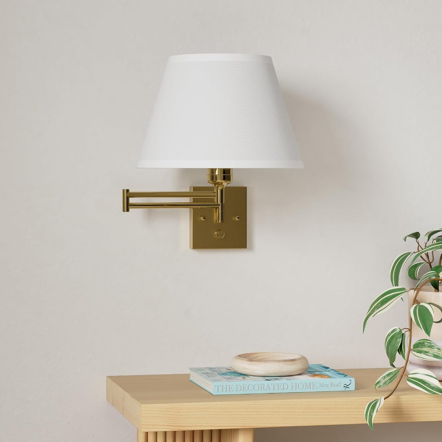 TRLIFE Wall Sconce Plug in, Dimmable Wall Sconces Set of Two Swing Arm Wall Lights with Plug in Cord and On/Off Dimmer Rotary Switch, 9.4" Medium Beige Fabric Shade(2 Pack, 2 Bulbs)