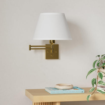 TRLIFE Wall Sconce Plug in, Dimmable Wall Sconces Set of Two Swing Arm Wall Lights with Plug in Cord and On/Off Dimmer Rotary Switch, 9.4" Medium Beige Fabric Shade(2 Pack, 2 Bulbs)