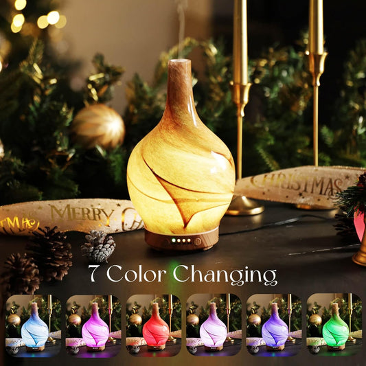 Porseme 150ml Handmade Essential Oil Diffuser 6H Runtime | Elegant Handmade Glass Aroma Diffuser with 7-color LEDs, Quiet Aromatherapy and Safe Auto Shut-off, Perfect for Gifts