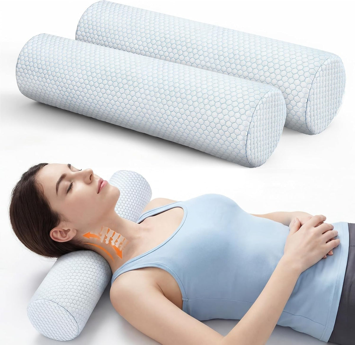 Novabright 2 Pcs Cooling Cervical Neck Roll Pillow for Sleeping Memory Foam