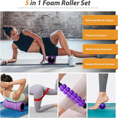 SUBCULTUREPICK 5 in1 Foam Roller Set, Trigger Point Foam Roller Deep Tissue