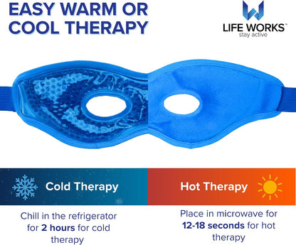 LIFE WORKS Gel Eye Mask with Cutout, Reusable, Hot or Cold, Blue
