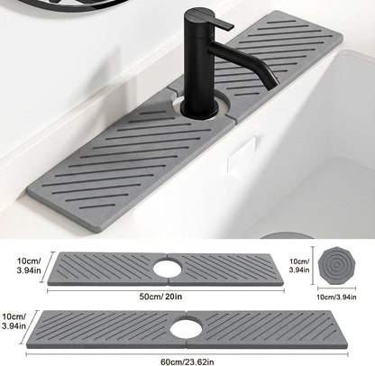 Stone Faucet Mat for Kitchen Sink,Absorbent Drying Mat(Dark Gray,23.6"×3.9" | Fast Drying Sink Splash Guard & Water Tray for Bathroom Counter,Quick Dry Sink Protector Kitchen Accessories