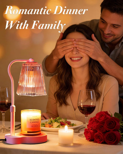 Candle Warmer Lamp with Timer & Dimmable Settings, Adjustable Height Flameless Scented Wax Melter for Jar Candles, Elegant Home Decor Warmer Lamp with 2 Bulbs, Gift for Women Mom Friend Family, White