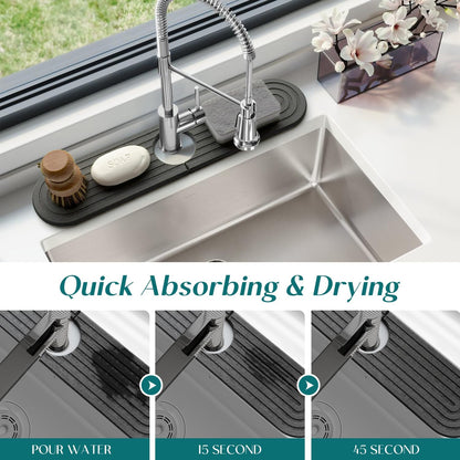 Diatomite Sink Splash Guard - DryingNeat Kitchen Faucet Mat, Instant Dry Water Absorbing Stone Tray for Sink, Durable Protector for Kitchen Bathroom Counter [Light Grey, 17.7" x 3.9"]