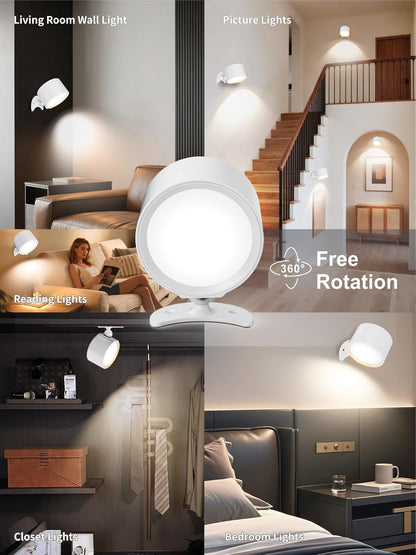LANMEL LED Wall Mounted Lights,360° Rotating Rechargeable Wall Sconce Lamp | Gold,3CCT,Dimmable,with Remote & Touch Control,USB Wireless Wall Lamp, Suitable for Study,Bedroom,and Bedside Reading