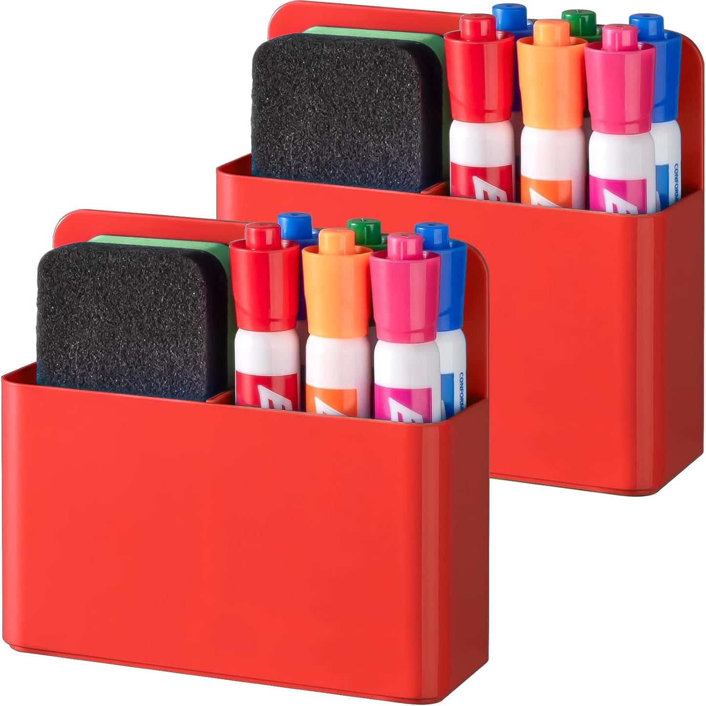 BEYGORM Plastic Magnetic Pen Holder, Powerful Magnet, 2 Pack | Classroom Must Haves, Dry Erase Marker Holder for Whiteboard, School Locker Organizer, Pencil Cup for Refrigerator(Black)