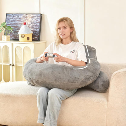 Reading Pillow with Arms for Sitting in Bed,Backrest,White Flannel,M | 17" Backrest Supports Back for College Students,Elbows & Forearms for Dorm Reading,Gaming,Watching TV