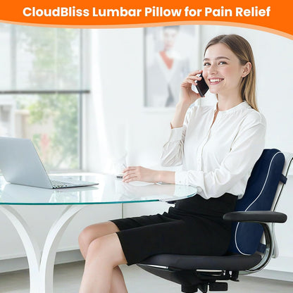 CloudBliss Lumbar Support Pillow, Memory Foam for Office Chair, Black | Ergonomic High-Density Memory Foam, Adjustable Straps, Washable Mesh Cover, Lower Back Support for Office, Gaming & Car Seat