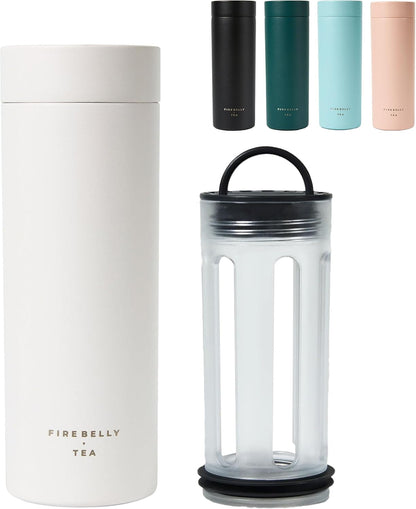 Firebelly Tea, Travel Tea Infuser Mug with Strainer, Insulated Tumbler for Loose Leaf Tea or Coffee, Leakproof Bottle for Hot or Iced Drinks, Stainless Steel Thermos with Lid, Salmon