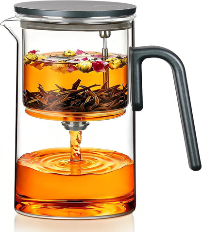 ZENS Magnetic Glass Infuser Teapot for Loose Tea, 27oz Walnut Wood Handle | Magic Teapot with Infuser, Echanted Tea Maker, Mess-Free Loose Leaf Tea Diffusers for Tea lover Gifts