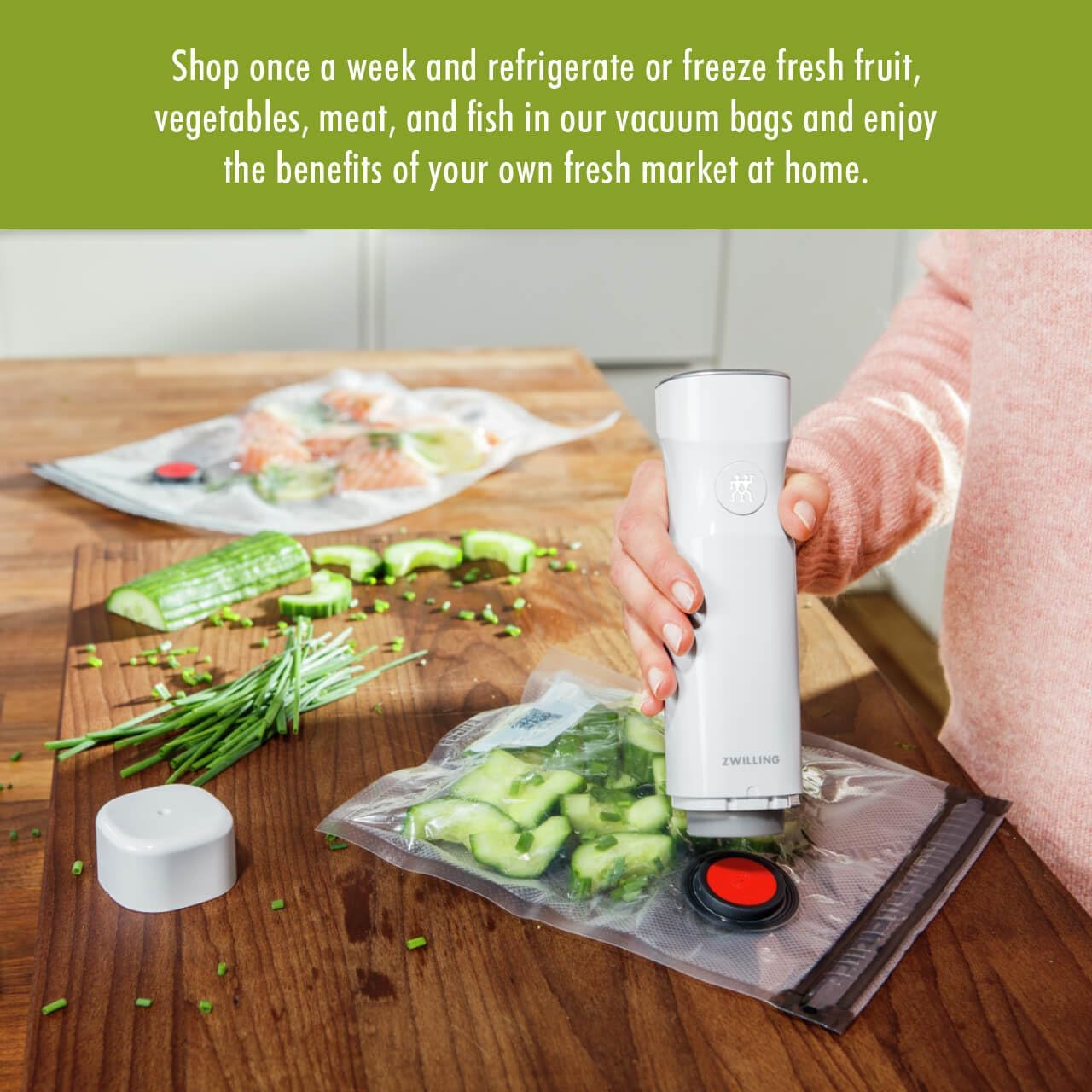 For food to stay fresh up to 5X longer, pump required (not included).