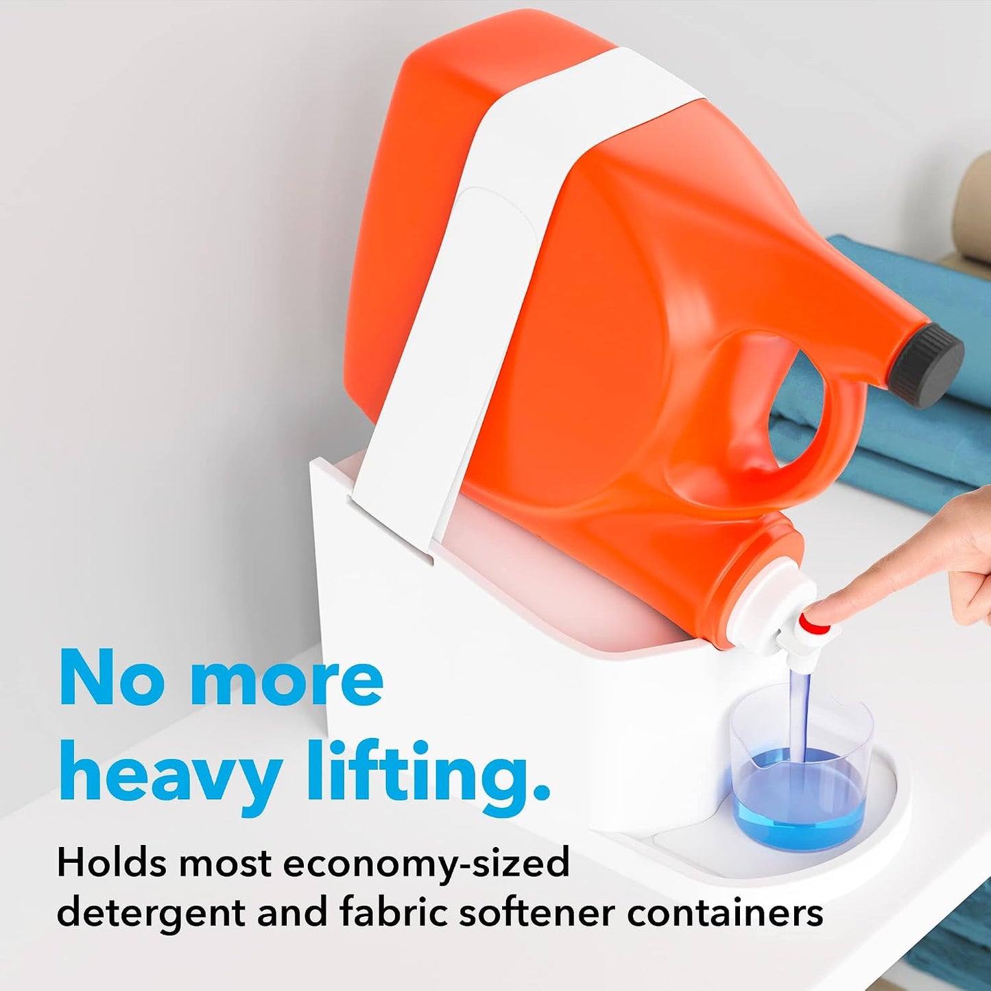 IMPRESA Laundry Detergent Stand - 2-Pack, White Drip Catcher & Liner, Laundry Detergent Storage - Hook & Loop Strap & Secure Grip Feet, Room Organization