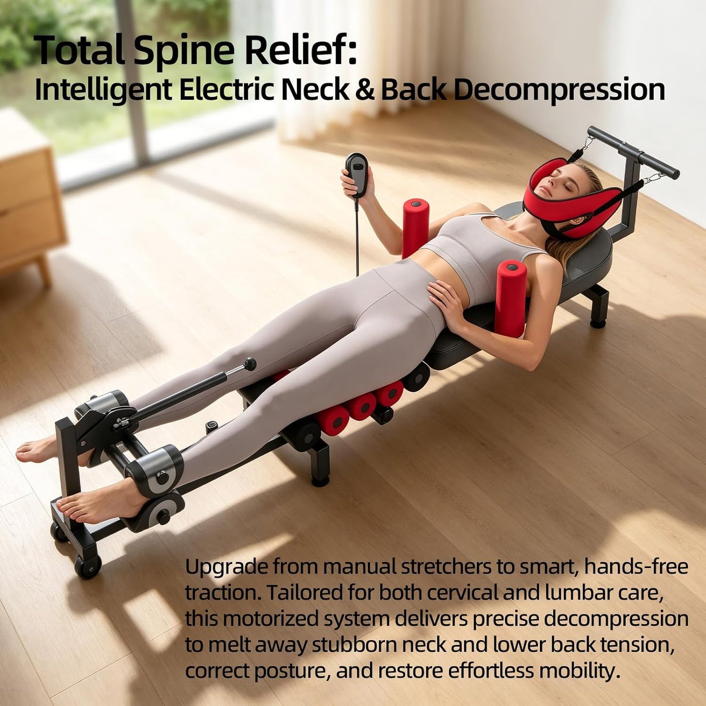 Motorized Spinal Decompression Table - Electric Back Traction Machine for Sciatica & Herniated Disc Relief, Professional Lumbar Stretching Device for Home Physical Therapy & Pain Management