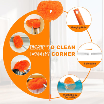 Ceiling Fan Cleaner Duster Reusable Microfiber Ceiling Fan Blade Cleaner Removable Duster with Extension Pole Adjusts 13 to 49.7 Inch for Cleaning Walls Bookshelves Furniture Door Window Top (Blue)