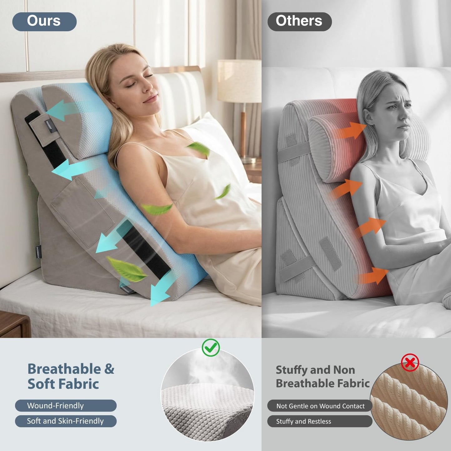 FifthQuarter 6PCS Orthopedic Wedge Pillow Set for After Surgery | Adjustable Upright Back Support, 40D Memory Foam and 25D High Density Foam, Elevates Body, Post Surgery Recovery Bed Sleeping