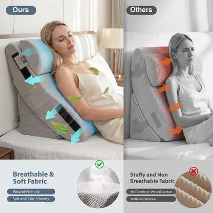 FifthQuarter 6PCS Orthopedic Wedge Pillow Set for After Surgery | Adjustable Upright Back Support, 40D Memory Foam and 25D High Density Foam, Elevates Body, Post Surgery Recovery Bed Sleeping