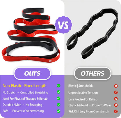 Non Elastic Stretching Strap with Loops - Yoga Straps for Physical Therapy, Durable Stretch Bands for Exercise, Flexibility Training, Hamstring & Leg Stretcher, Yoga/Pilates/Gymnastics