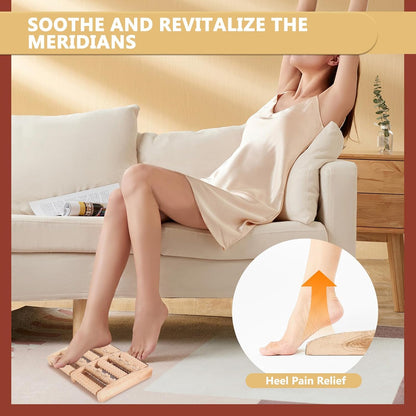 Wooden Foot Massage Roller, Wood Foot Roller for Plantar Fasciitis, Manual Physical Foot Therapy Roller Massage Tools for Feet Pain Relief Muscle Relaxation Men Women Elderly (5 Row Dual Gear)