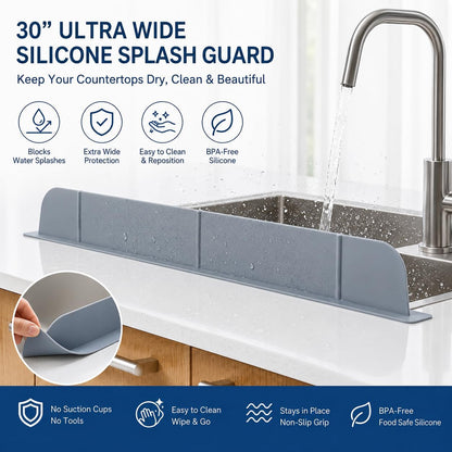 30 inch(75cm) Premium Kitchen Sink Silicone Water Splash Guard SIZE UPGRADE 30" and new package - NO Suction Cups, Ultra Wide 30" - Made in Korea (Ultra Wide Eco Gray)
