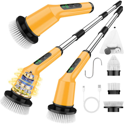 Electric Spin Scrubber for Bathroom, Shower Scrubber with Long Handle | Shower Cleaner Brushes, IPX7 Waterproof & 2 Speed, 3 Brush Heads, 90min Runtime, Bathroom Cleaning Supplies for Toilet Tub