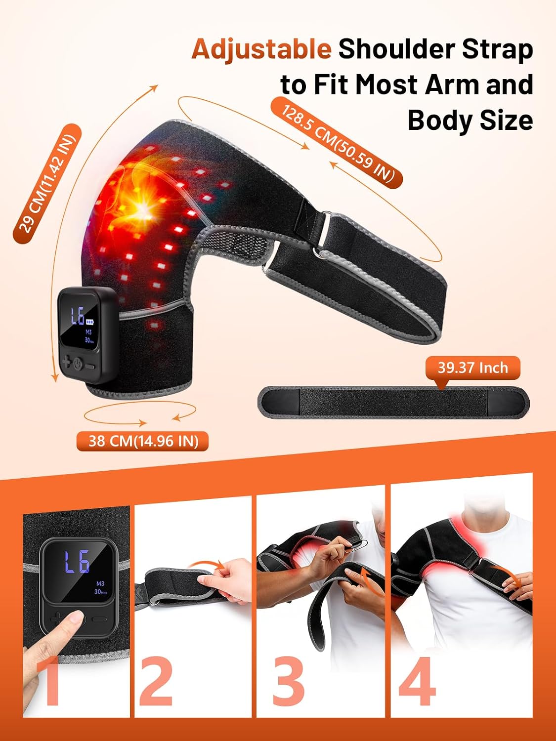 RELEXNOW Red Light Therapy for Shoulder with Vibration Massage– 5000mAh Upgraded Near-Infrared Light Shoulder Wrap with Heat for Men and Women Left & Right Shoulders