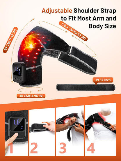 RELEXNOW Red Light Therapy for Shoulder with Vibration Massage– 5000mAh Upgraded Near-Infrared Light Shoulder Wrap with Heat for Men and Women Left & Right Shoulders