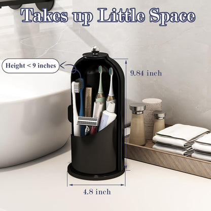 Toothbrush and Toothpaste Holders with Cover, Grey White | Waterproof and Dustproof, 360° Rotating Base, Smooth Sliding Door, 3 Slots, for Bathroom Countertop