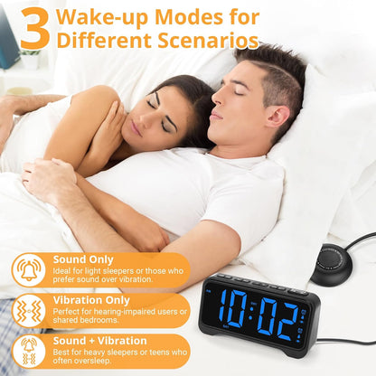 Loud Alarm Clock for Heavy Sleepers Adults, Vibrating Alarm Clock for Teens/Deaf, 7.5" Bright Clear Digital Screen, Adjustable Brightness with Night Light, 3 Levels Bed Shaker Under Pillow, Dual Alarm