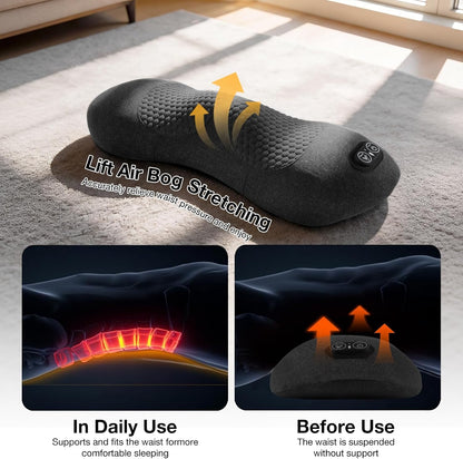 Upgraded 3-in-1 Portable Lumbar Pillow for Back Relief, Smooth Spine Triple Fusion Back Massager with Stretch, Vibration & Heat for Deep Relaxation on Bed, Sofa & Car