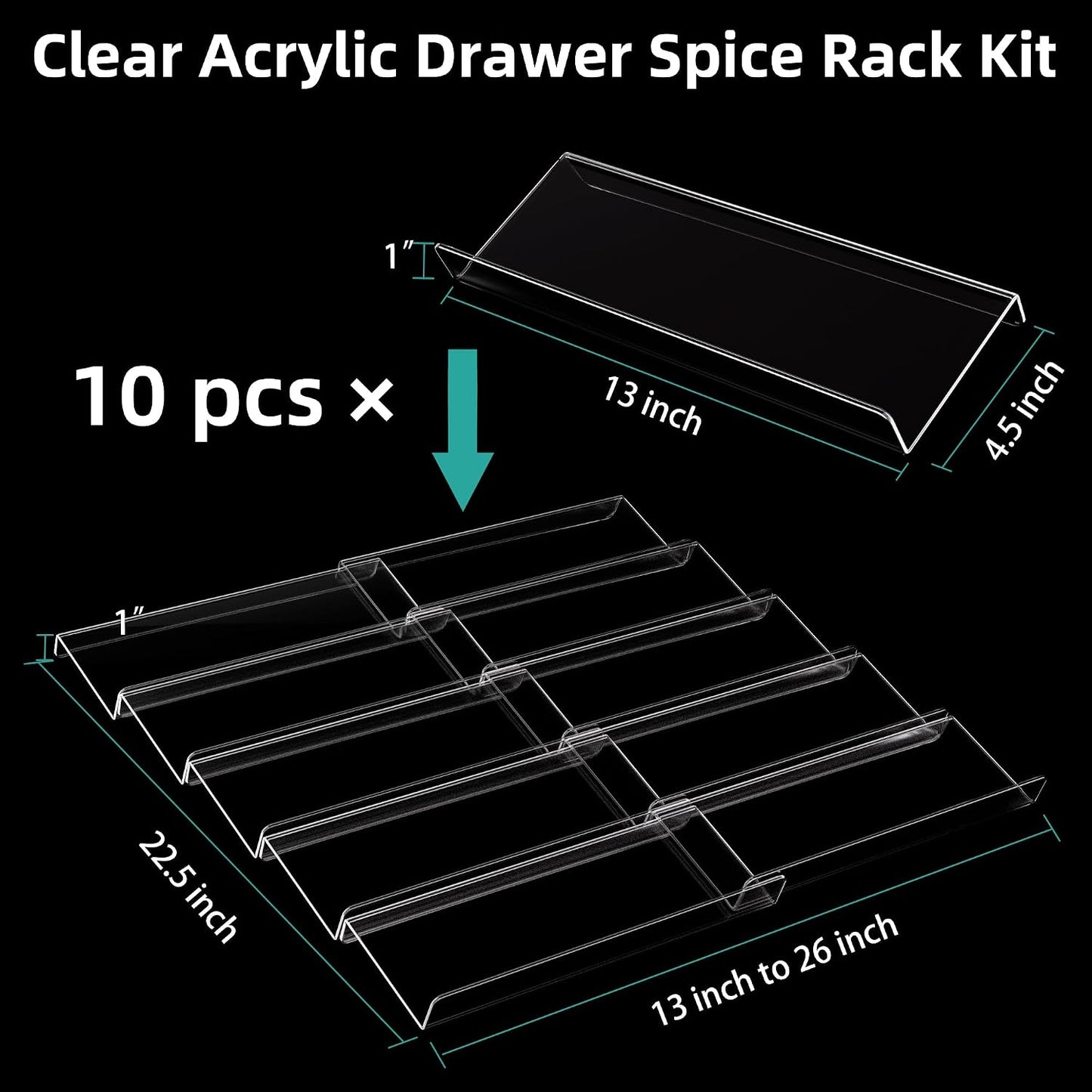 MIUKAA Clear Acrylic Spice Drawer Organizer, 4 Tier Seasoning Jars Drawers Insert, Kitchen Spice Rack Tray for Drawer/Countertop (Jars not included)