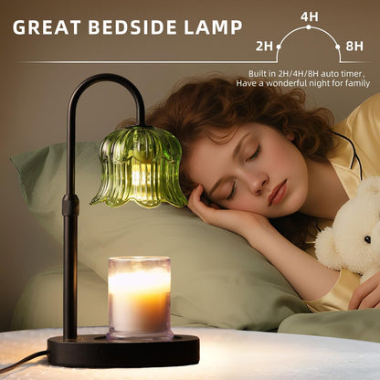 CRMILL Candle Warmer Lamp with Timer: Adjustable Dimmable Height Adjustable Warming - Flower Shape Wax Lamp Jar Candles No Flame Modern Home Decor Table Lights - Home Living Bedroom