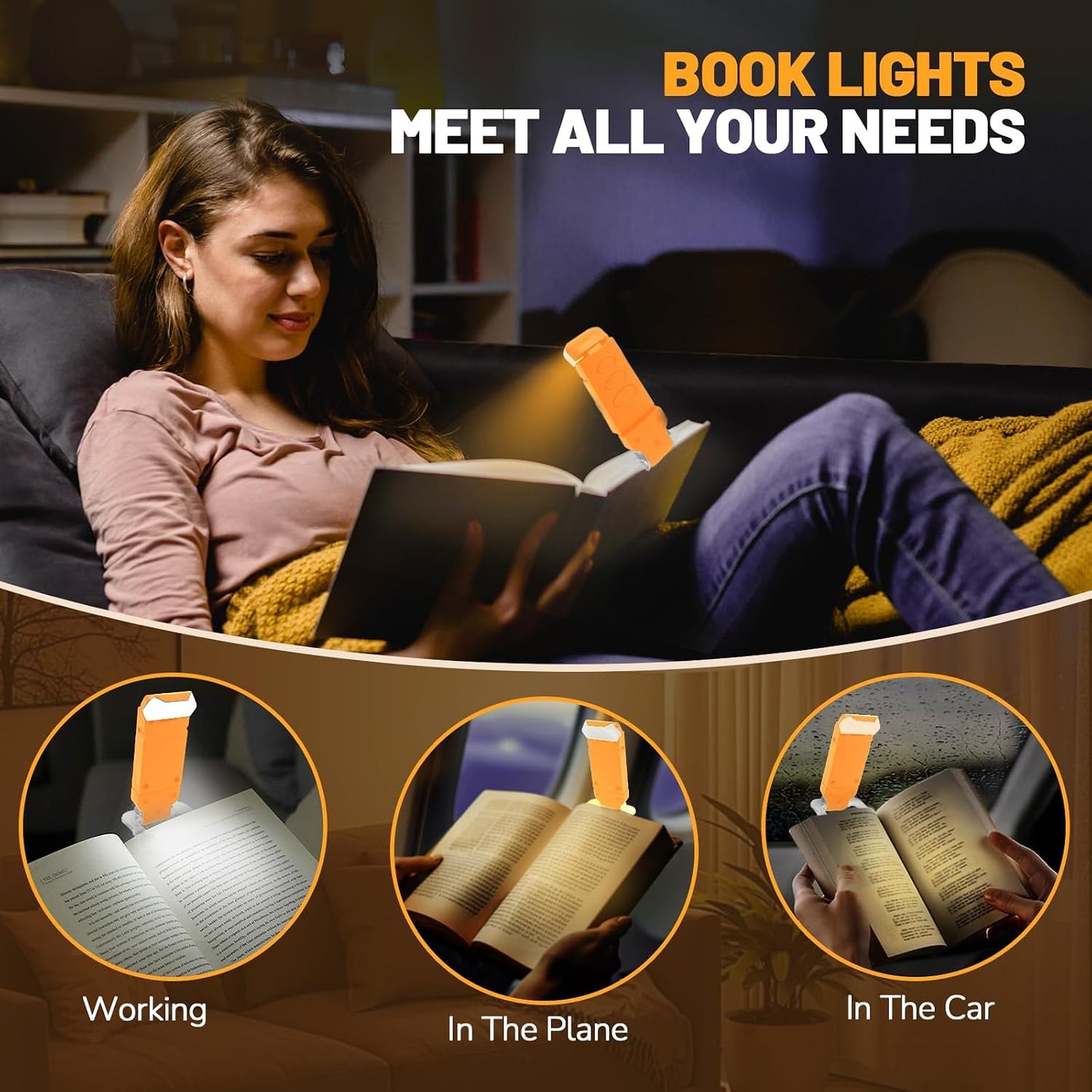 Book Reading Light Rechargeable Clip on Book Lamp with 3 Color Temperatures | 5-Level Dimmable Brightness, 3 Color Temperatures, 360° Rotatable USB Eye Caring