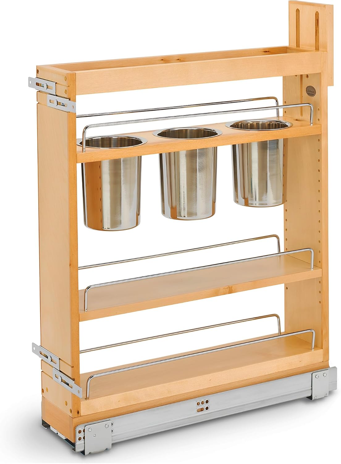 Rev-A-Shelf Pullout Organizer w/Soft-Close, Min Cabinet Opening 5.5" W | 5" W Slide Out Pantry Spice or Utensil Storage Rack w/BLUM Soft-Close & Adjustable Shelves for Base Cabinet, 448UT-BCSC-5C