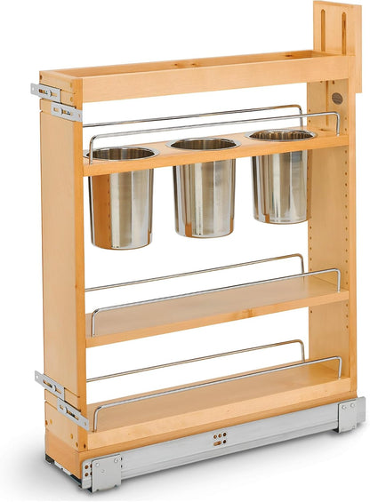Rev-A-Shelf Pullout Organizer w/Soft-Close, Min Cabinet Opening 5.5" W | 5" W Slide Out Pantry Spice or Utensil Storage Rack w/BLUM Soft-Close & Adjustable Shelves for Base Cabinet, 448UT-BCSC-5C